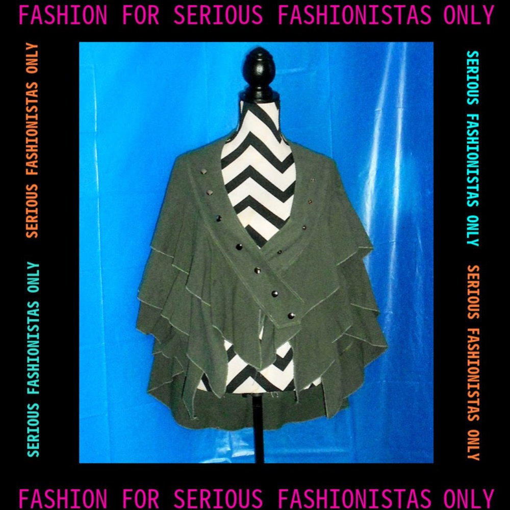 Army Green Button-Up Ruffle Cape Jacket